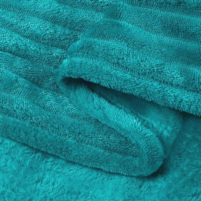 BEDELITE Ribbed Jacquard Ocean Blue Blankets Queen Size for Bed, 90x90 Inch | Soft Warm Decorative Fluffy Blanket, Cozy Fuzzy Lightweight Plush Fleece Throw Blankets for Bed, Room Decor, Gift for Women