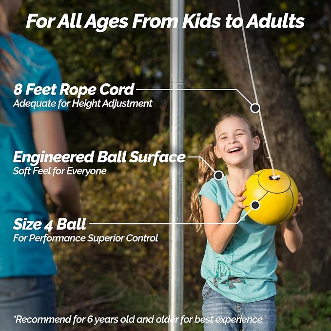 STERLING Sports Full Size Tetherball with Rope Set Neon Collection for Kids Outdoor Backyard Replacement Ball