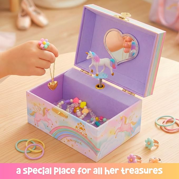 Giggle & Honey Musical Jewelry Box for Girls - Kids Jewelry Box, Unicorn Toys for Girls 4-6, Unicorn Gifts, 6 x 4.7 x 3.5 in