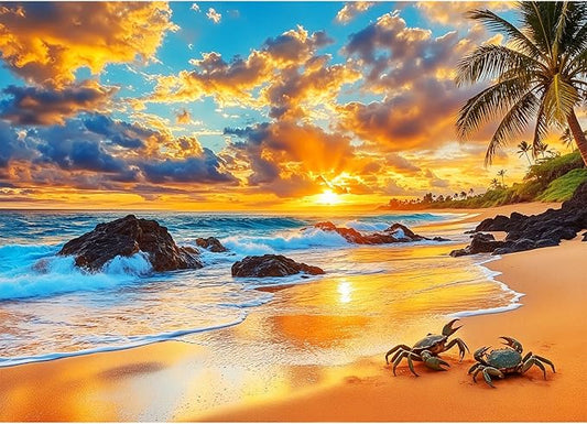 Crabs on Sunset Beach Puzzles for Adults 1000 Pieces, Impossible Hard Difficult Challenging Jigsaw Puzzle 1000 Pieces, Christmas Birthday Gifts Home Decor for Adults/Friends/Family