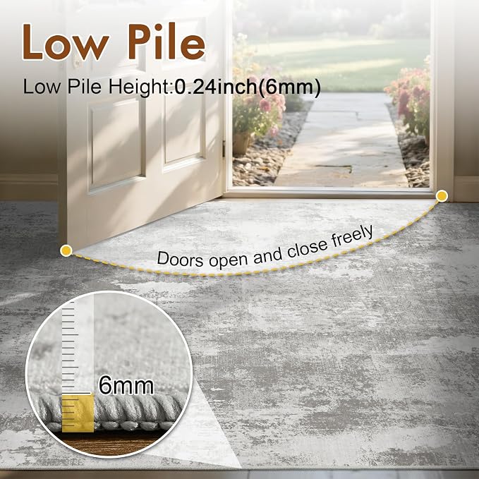 8x10 Ft Large Area Rugs for Living Room, Soft Non-Slip Washable Rugs Modern Abstract Pattern Carpet for Bedroom Indoor Floor Nursery Home Decor (Light Grey)