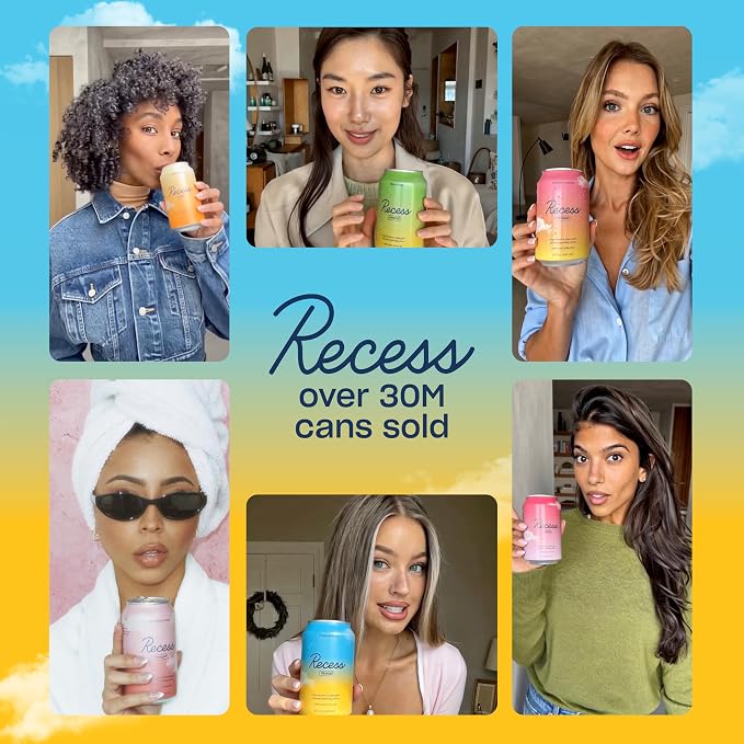 Recess Mood Magnesium & Adaptogen Drink, Relaxation Beverage, 12 ounce (Tropical Bliss, 12 pack)