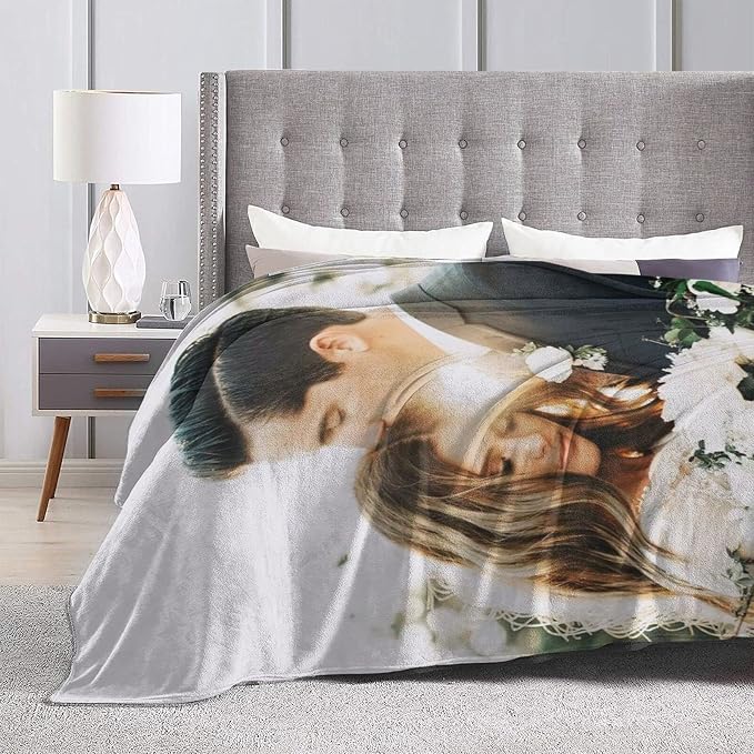QETXVI Custom Blanket with Photos Text Customized Blanket Personalized Flannel Throw Blankets for Adult Kid Birthday Christmas Halloween Fathers Mothers Valentines Gift - 50"x 60"