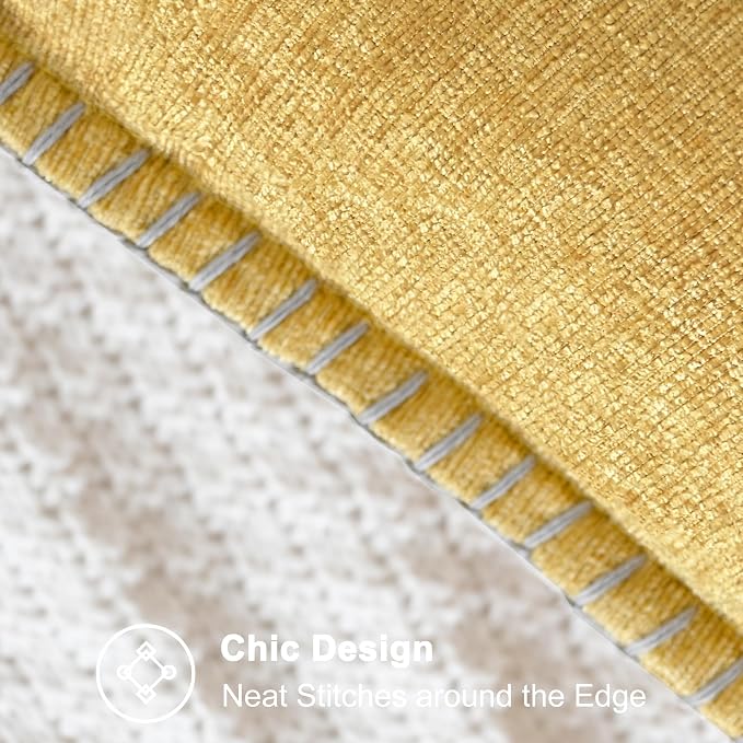 CaliTime Decorative Couch Throw Pillow Covers 24 X 24 Inches Gold | Pack of 2, Cozy Chenille Cushion Cases, Cotton Thread Stitching Edges, for Sofa Bed Living Room Farmhouse