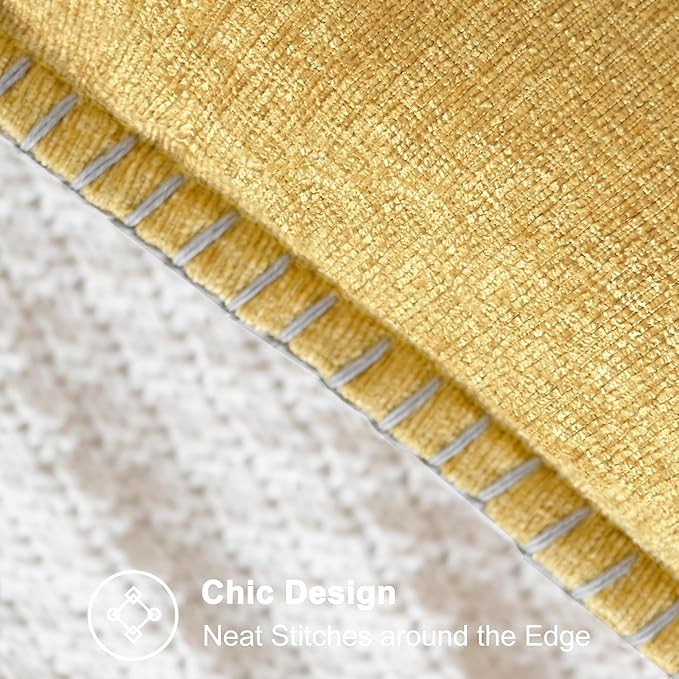 CaliTime Decorative Couch Throw Pillow Covers 16 X 16 Inches Gold | Pack of 2, Cozy Chenille Cushion Cases, Cotton Thread Stitching Edges, for Sofa Bed Living Room Farmhouse