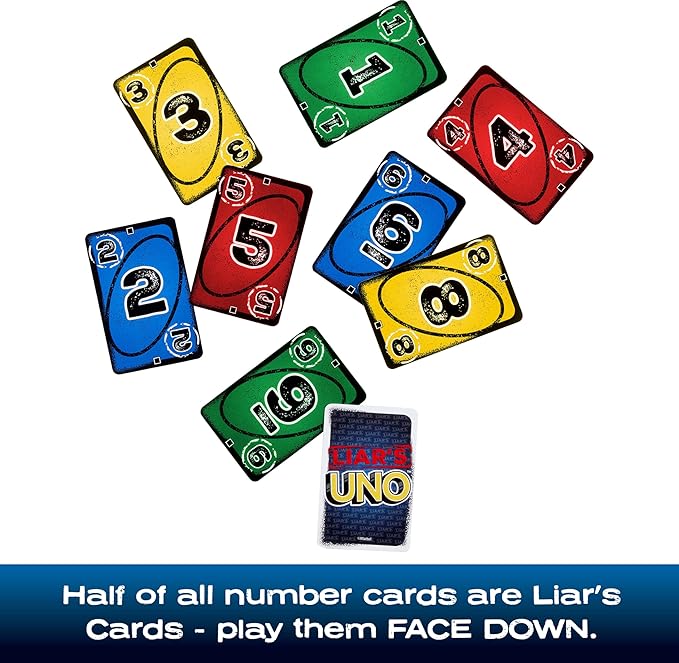 Mattel Games Liar’s UNO Card Game in Travel & Storage Tin for Adults, Kids, Families, Parties & Game Nights, Outwit Other Players with Bluffing & Trickery