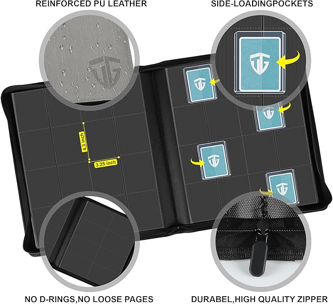 16 Pocket Toploader Binder,Holds 640 3”x4” Toploader Hard Cases,Sleeves Card Collection Binder,20 Double Sided Pages,Compatible with Trading & Sports Holder(Gray)