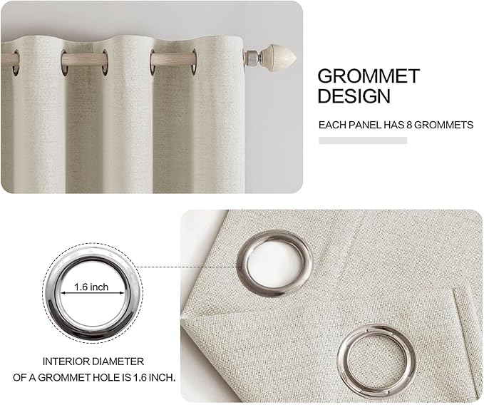 MIULEE Linen Texture Curtains for Bedroom Light Cream 100% Blackout Thermal Insulated Linen Curtains Grommet Room Darkening Drapes for Living Room 52x45 Inch (2 Panels)