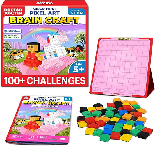 Doctor Jupiter My First STEM Pixel Art Kit, Brain Craft for Girls Ages 5+ | Birthday Gift Ideas for 5-6-7-8-9-10 Year Old Girls | Learning & Educational Coding Basics Toy with 100+ Challenges