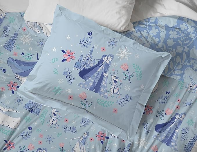 Jay Franco Kids Duvet Cover Set with Sham & Pillowcase – Ultra-Soft Bedding for Room Decor, Cover ONLY Comforter NOT Included, Blue - Frozen, 3 Piece King