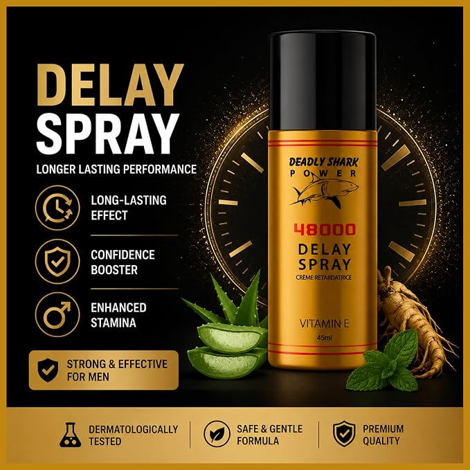 Deadly Shark 48000 Delay Spray for Men with Vitamin E, Male Performance Support Spray for Temporary Sensitivity Reduction, Long Lasting Comfort Formula, 1.52 fl oz (45 ml)