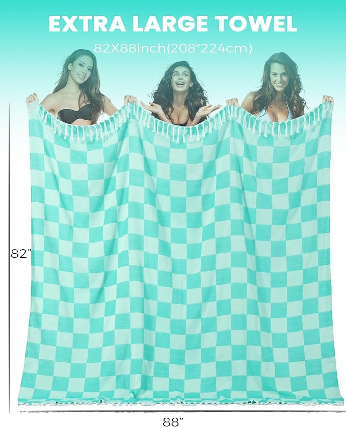 Antfuny Turkish Beach Towels Extra Throw Queen Full Size Quilt Blanket Thin Lightweight Cooling Large Towel for Summer Ice Cold Bedspread Linen Bed Sheet Hot Sleeper Items Breathable Comforter