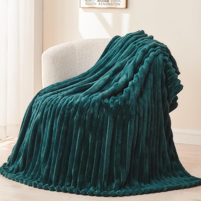 NEWCOSPLAY Fleece Ribbed Cozy Twin Blanket for Couch, Dark Teal, 60"x80" | Premium Silky Flannel Blanket, Soft Lightweight Fluffy Throw Blanket for Bed Sofa Decor, Gift for All Season Use