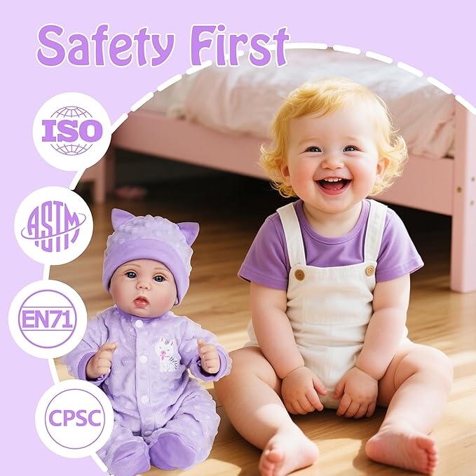 Milidool Lifelike Reborn Baby Dolls Girl-18 inch Realistic Newborn Baby Dolls, Nice Gift for for Kids Age 3 +,Purple Clothes