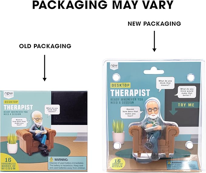 NPW Desktop Therapist, Novelty Prank Gift for Kids & Adults, Funny Sound Machine with 16 Sound Phrases of Emotional Support, Batteries Included