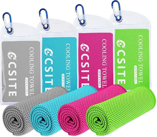 CSITE Cooling Towels for Neck and Face - 4 Pack 47x12 Inch Ice Cold Microfiber Towels, Soft & Breathable Cooling Towel for Hot Weather, Sports, Yoga, Workout, Running, Golf, Camping