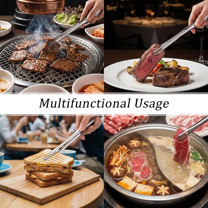 24 Pcs 11 Inches Stainless Steel Korean BBQ Grill Tongs Japanese Barbecue Tongs for Cooking Portable Kitchenware Home Outdoor Steak Salad Food