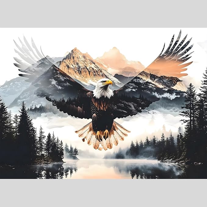 500 Piece Puzzles for Adults, Eagles Jigsaw Puzzles - Eagle's Embrace, Impossible Landscape Puzzles, Finished Size 20.47 * 14.96”, with 1:1 Poster, Letter on The Back