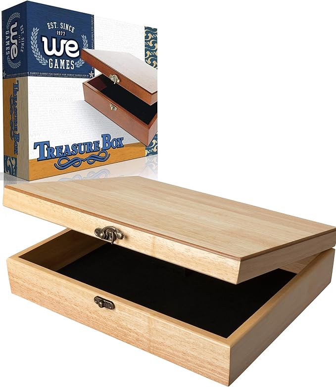 WE Games Old World Wooden Box with Brass Latch – Vintage-Style Wooden Keepsake Box for Jewelry & Trinket Storage, Natural Wood Finish