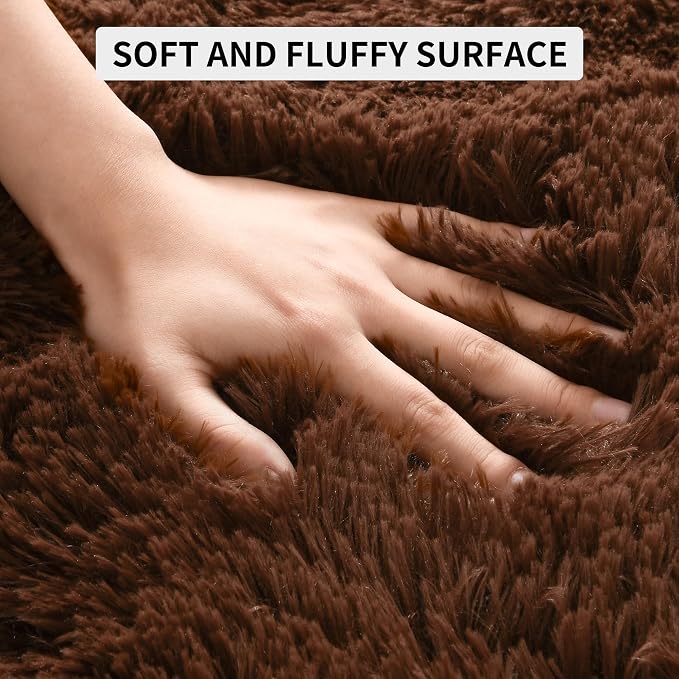 Tepook 4x6 Brown Area Rugs for Living Room Bedroom, Soft Fluffy Plush Shaggy Girls Boys Kids Room Rug, Shag Upgrade Non-Slip Throw Carpet for Dorms Nursery Classroom Home Decor