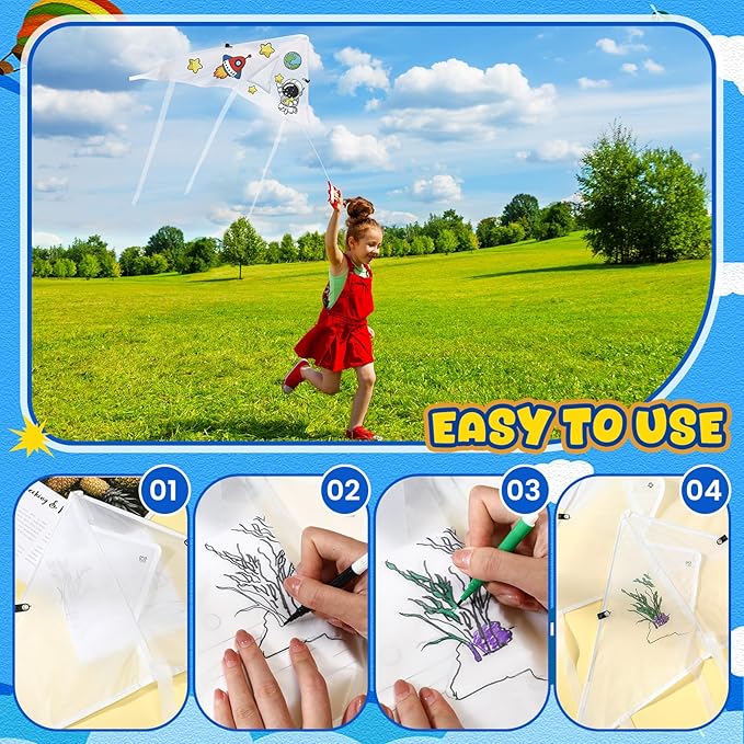 Syhood 50 Pcs DIY Kites for Kids Making Kit 20 Inch Summer Decorating Coloring Kites with Watercolor Pens and String Making Craft Kits for Outdoor Game and Activities