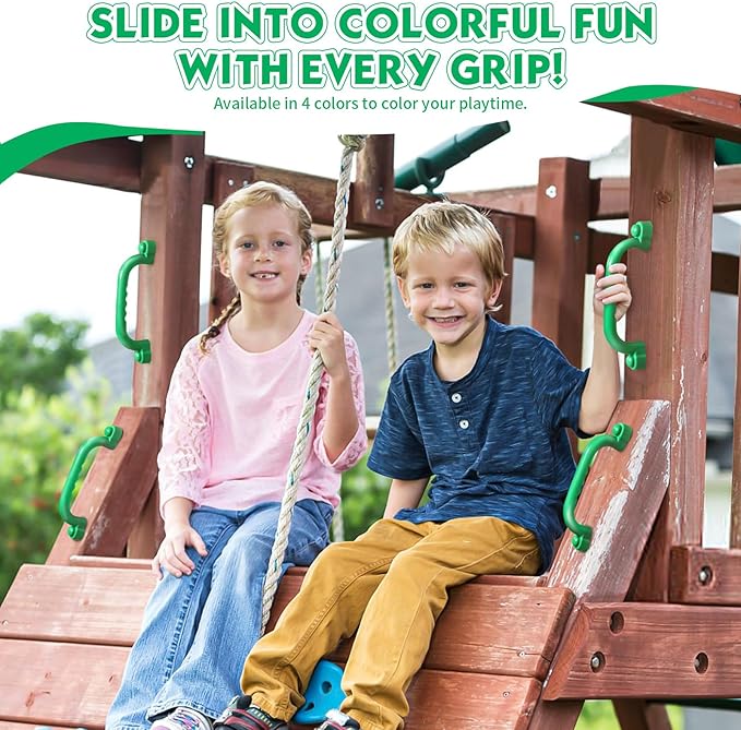 TOPNEW 4Pcs Kids Playground Safety Handles -Swing Set & Climbing Frame Hand Grips, Multi-Color Plastic Grab Bars for Outdoor Playhouse, Jungle Gym, Climbing Frame (Green)