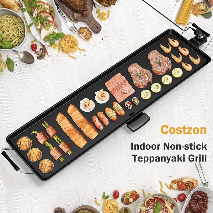 Costzon 35" Electric Griddle, 2000W Nonstick Extra Large Griddle, Long Table Top Grill w/5-Level Temp & Drip Tray, Indoor Outdoor Cooking Plates Teppanyaki Grill for Pancake, BBQ, Camping Gatherings
