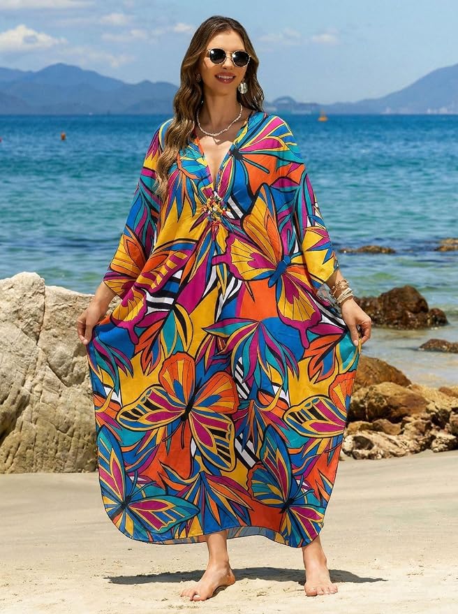 Mumu Dresses for Women Plus Size, Bohemian Kaftan Beach Cover Up Long Maxi Nightgown Soft Loungewear