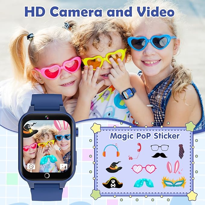 Smart Watch for Kids, with 26 Puzzle Games, Touch Screen, HD Camera, Alarm Clock, Toys for Ages 4-12 Years Old.Birthday Gift for Boys Girls (Blue)