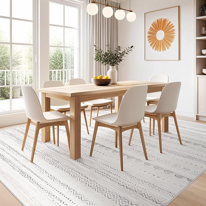 Nakagishi Boho 7x9 Area Rug Living Room Rugs Machine Washable Gray | Soft, Pet & Kid Friendly, Carpet for Living Room/Bedroom/Office/Kitchen/Nursery, Daily Home Decor Stain Resistant Moroccan