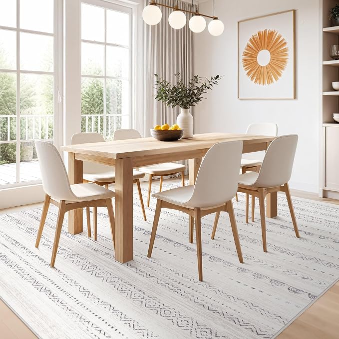 Nakagishi Boho 5x8 Area Rug Living Room Rugs Machine Washable Gray | Soft, Pet & Kid Friendly, Carpet for Living Room/Bedroom/Office/Kitchen/Nursery, Daily Home Decor Stain Resistant Moroccan