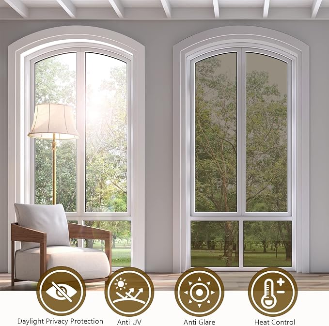 KESPEN One Way Window Film Window Tinting Film for Home Sun Blocking Static Cling One Way Anti UV Reflective Film for Home and Office, Brown-Silver, 17.5 Inch X 16.4 Feet