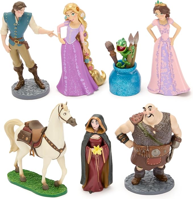 Disney Store Official Tangled Figure Set - Includes 7 Fully Sculpted Figures in a Gift Box - Featuring Rapunzel, Flynn, Pascal & More- Perfect for Fans of Rapunzel Toys & Play Figure Playsets