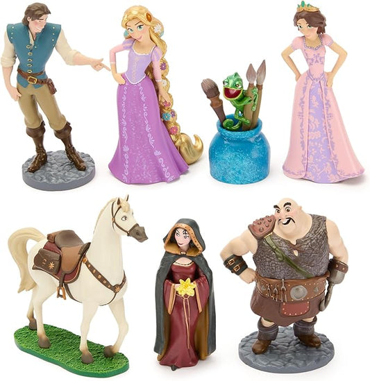 Disney Store Official Tangled Figure Set - Includes 7 Fully Sculpted Figures in a Gift Box - Featuring Rapunzel, Flynn, Pascal & More- Perfect for Fans of Rapunzel Toys & Play Figure Playsets