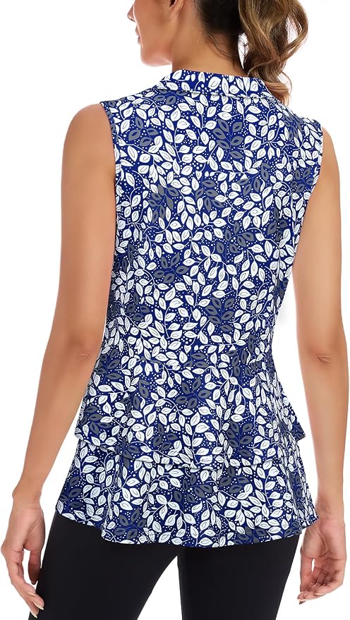 Women's Golf Vest with Pleated Tennis Skirt Hem Lightweight Full Zip Sleeveless Athletic Shirts with Pockets