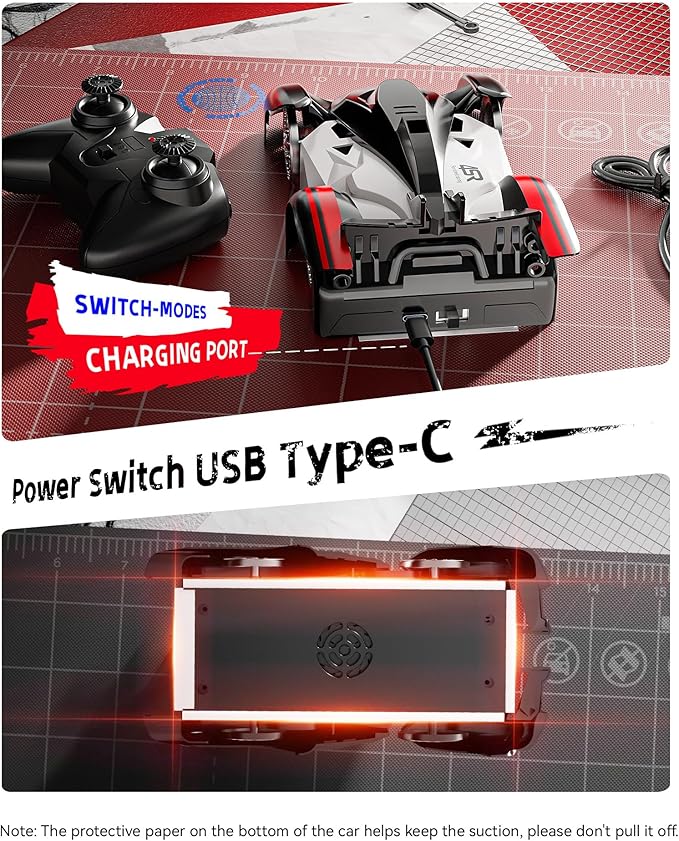 Wheat Run Wall Climbing Remote Control Car, Dual Mode 360° Rotating RC Stunt Car with Headlight, USB-C Rechargeable Race Vehicle, Indoor Wall Toys for Boys Ages 3+, Gifts for Kids Birthday