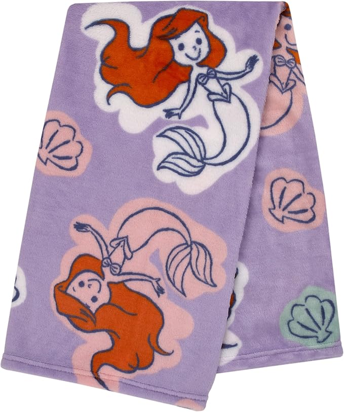 Disney The Little Mermaid Orange, Lavender, Aqua and White Ariel Super Soft Baby Blanket