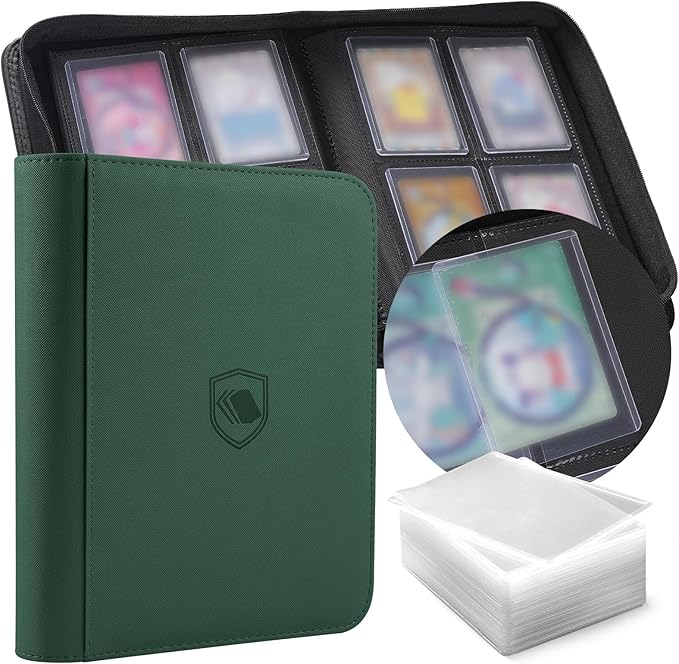 Toploader Binder, Holds 160 Toploaders, 100 Toploaders INCLUDED, 4-Pocket PU Cover Top Loader Binder for 3" x 4" Rigid Toploader, Ringless Double-Sided Toploader Card Binder for TCG, Sport Cards