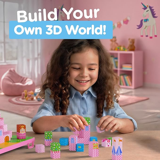 Gift-Ready Magnetic Building Blocks for Kids, Magnet Cubes — Princess Castle Toy Building Sets with Magnetic Storage Board — 84-Piece Pixy Stacking STEM Building Toys for Boys & Girls Ages 3 to 12