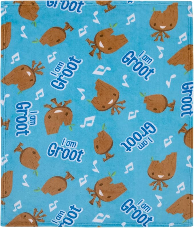NoJo Marvel I Am Groot Blue and Brown Super Soft Baby Blanket