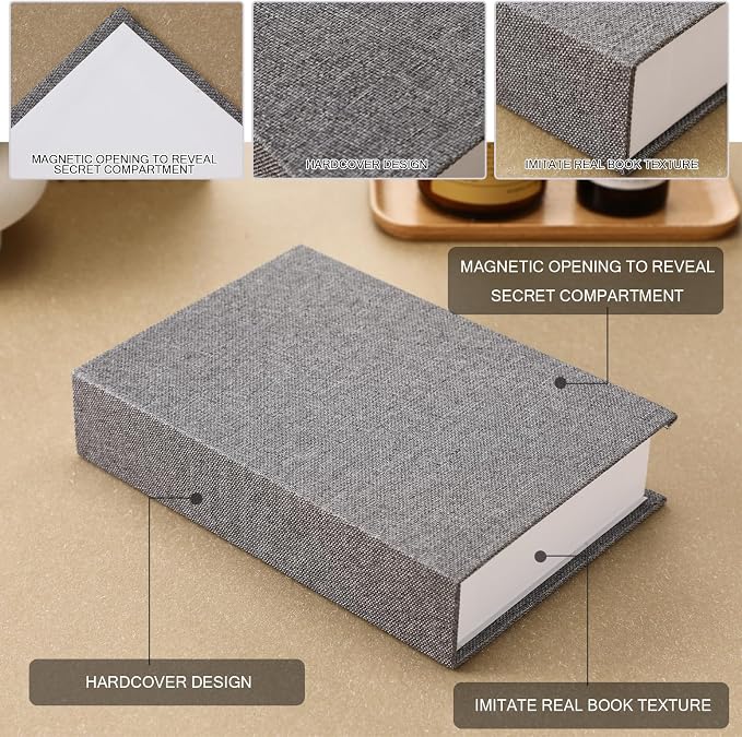 Tioncy 3 Pcs Decor Linen Faux Book Box Set Aesthetic DIY Fake Linen Book Box for Decor Storage Cafe Table Bookshelf Gift Home Keepsake(Multi Sizes,Gray Tone)