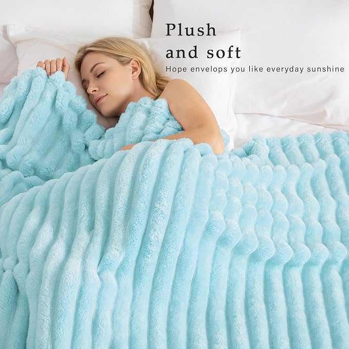 Exclusivo Mezcla Striped Queen Size Fleece Blanket for Bed, Couch, 90"x90" | Soft Breathable Cozy Bed Blankets, Lightweight Plush Fluffy Fuzzy Jacquard Decorative Blankets