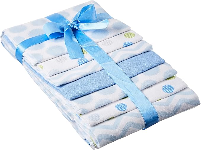 Luvable Friends Unisex Baby Cotton Flannel Receiving Blankets, Blue Dots 7-Pack, One Size