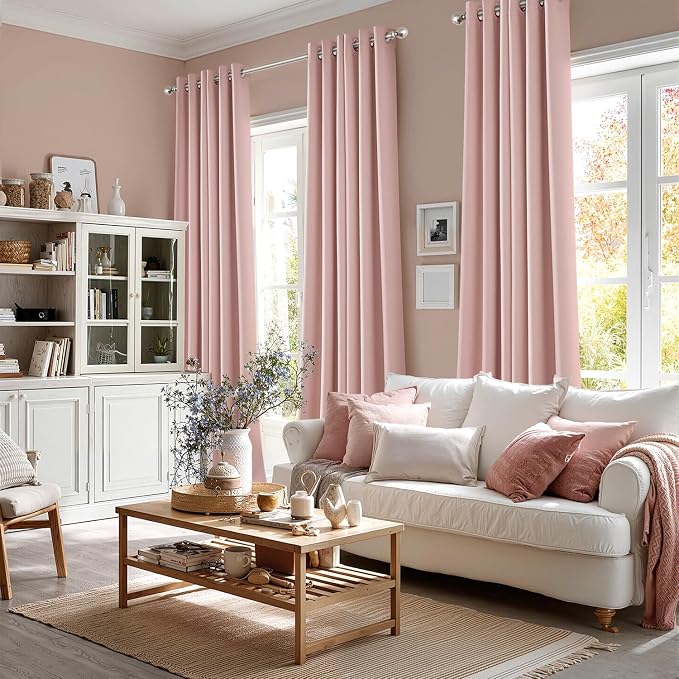 MIULEE Blackout Curtains for Bedroom 2 Panels 40 x 90 Inch Long Pink | Thermal Insulated, Living Room Darkening Grommet Drapes, Noise Reducing, Light Blocking Window Treatments