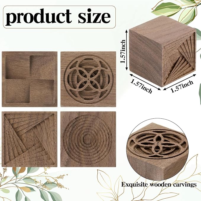 Leinuosen 4 Pcs Wooden Essential Oil Diffuser Square Diffuser Wooden Grain Portable Air Freshener for Car Aromatherapy Home Offices Yoga Sauna Rooms Spa Centers