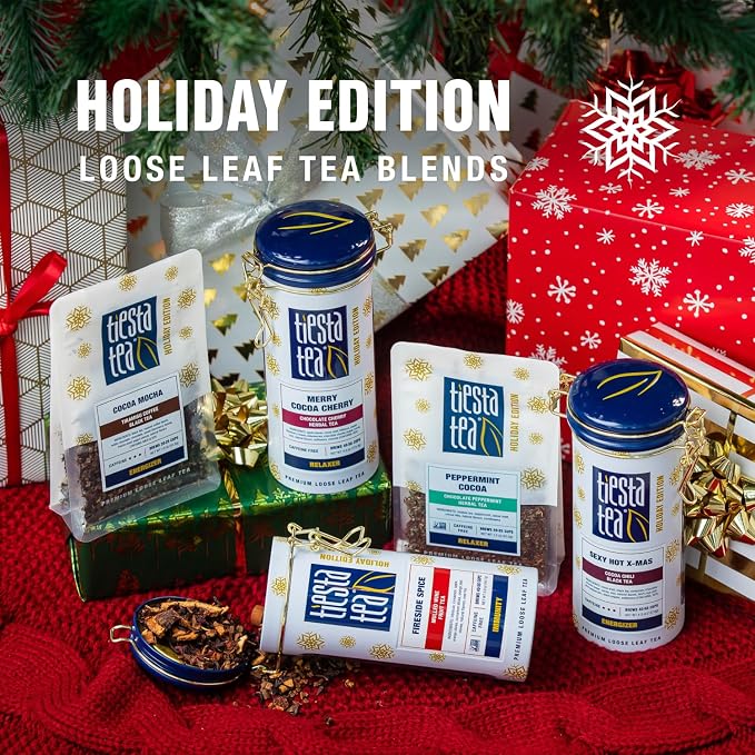 Tiesta Tea - Merry Cocoa Cherry Loose Leaf Tea, Chocolate Cherry Herbal Blend, Non-Caffeinated, Brew Hot or Iced, Refillable Tin Can, Makes up to 50 Cups, 4 Ounce