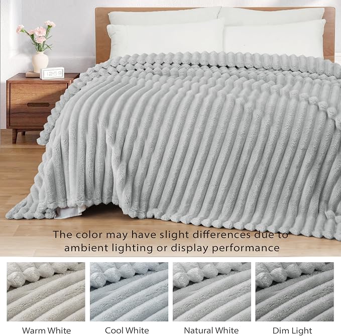 Exclusivo Mezcla Striped Twin Size Fleece Blanket for Bed, Couch, 60"x80" | Soft Breathable Cozy Bed Blankets, Lightweight Plush Fluffy Fuzzy Jacquard Decorative Blankets