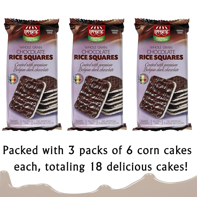 Dark Chocolate Rice Cakes - Chocolate Coated Rice Cake Snacks - Whole Grain Dairy Free Gluten Free - Healthy Low Calorie Snacks - Kosher - 3 Pack - 6 Cakes Per Pack - 18 Total