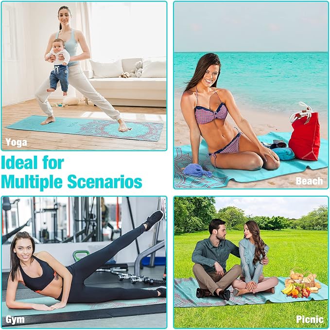 MoKo Yoga Towel, Non Slip Hot Yoga Mat Yoga Blanket Printing Pattern Quick Dry with Corner Pocket for Bikram, Pilates, Gym Workout, Outdoor Picnic, Lotus