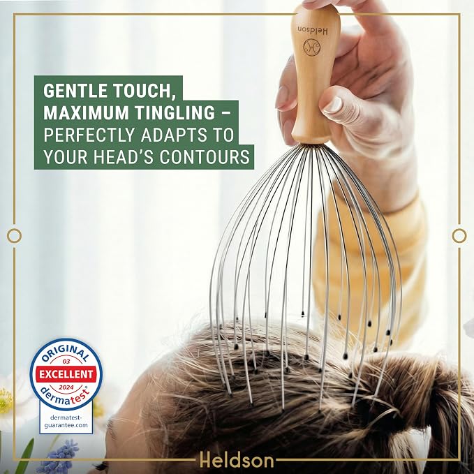 HELDSON® Premium Wire Head Massager Scalp Massager Tool - 32 Fingers Octopus Scratcher - Stress Relax Tickler - Hair Massagers Whisk - Headspa Equipment - Headscratcher Tickle Tools - Gift Men, Women